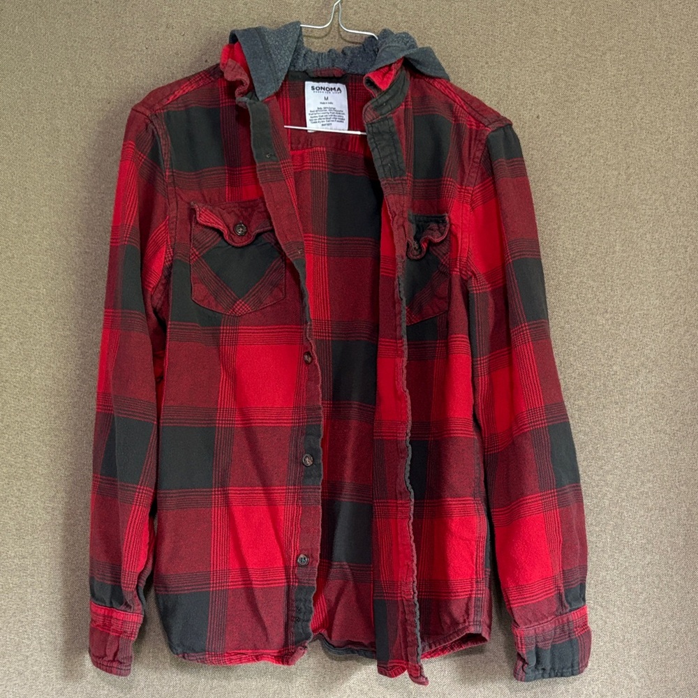 Sonoma Kids Red and Black Checkered Button Down Shirt Size Medium